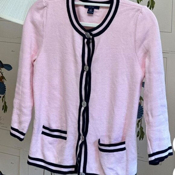 Chaps Women's Pink and Navy Cardigan size XLarge discontinued vintage - Picture 1 of 2